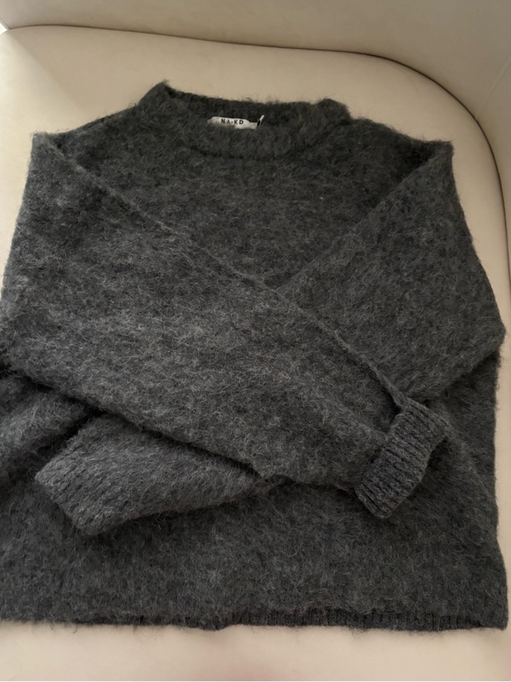 NA-KD Dark Gray Wool blend Crewneck Sweater (oversized-fits like S/M)